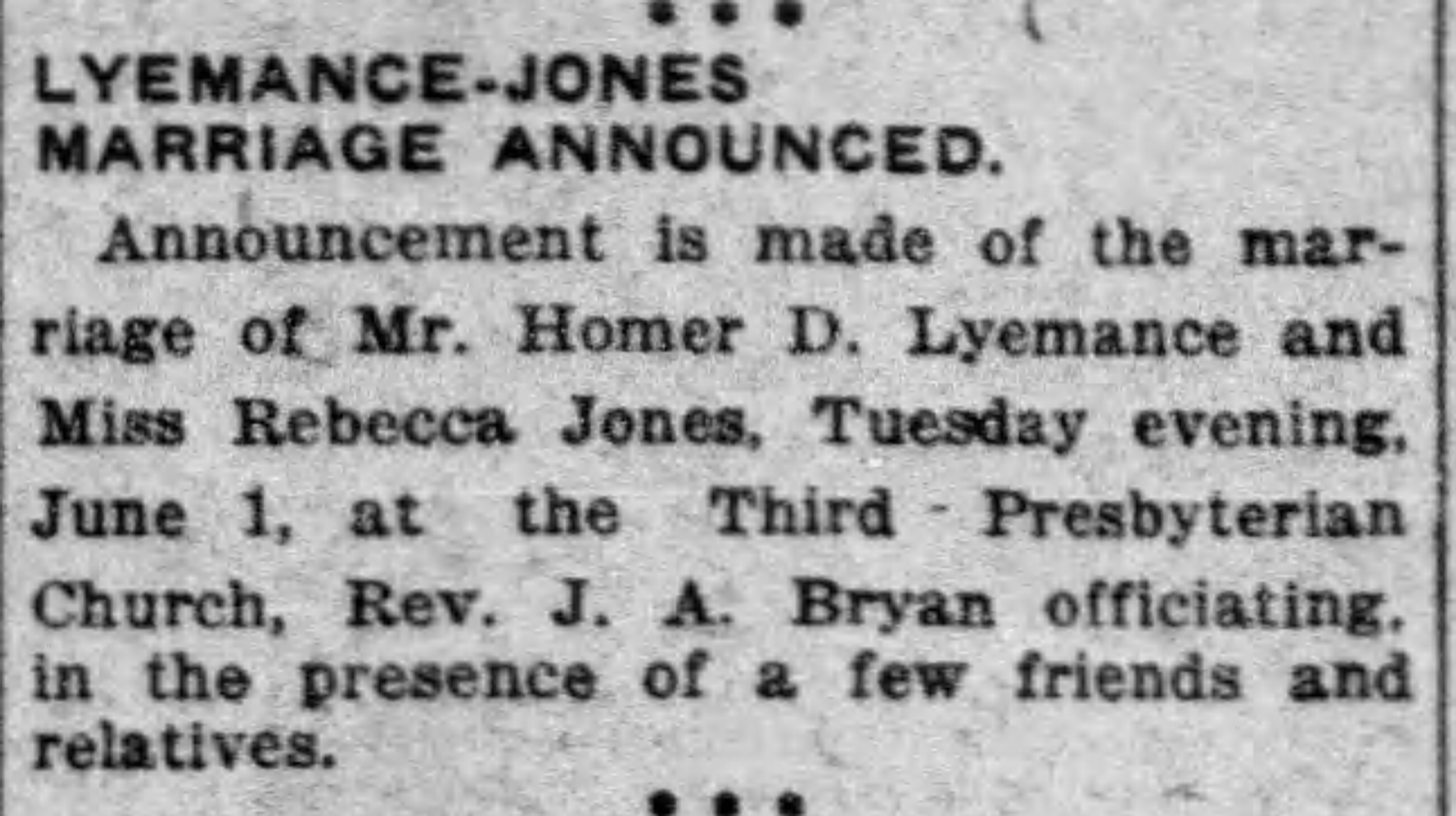 Rebecca Jones-Homer D. Lyemance